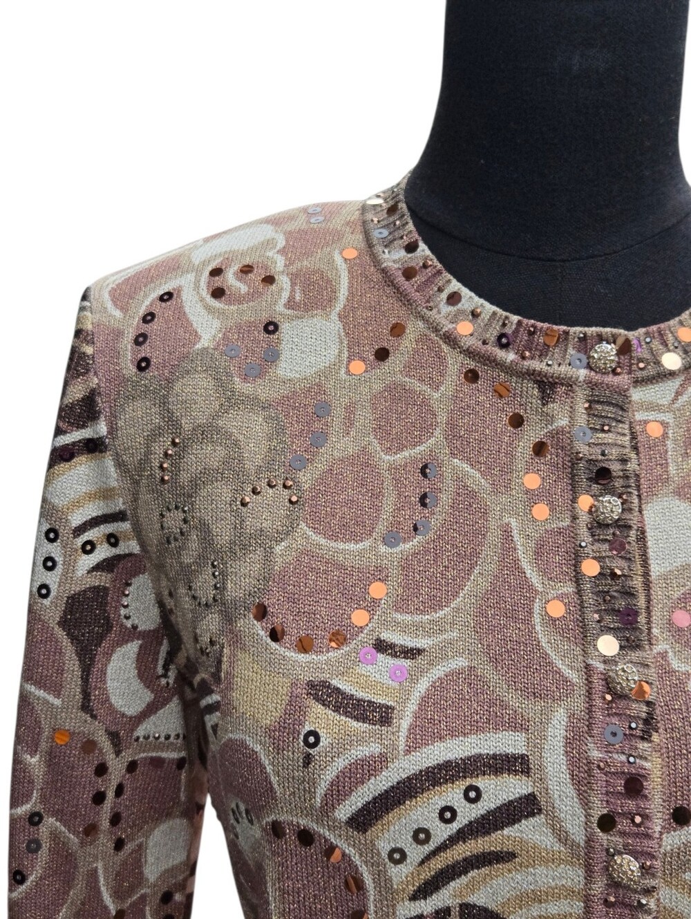 NWT St John Evening Sz 8 Metallic Knit Sequin Rhinestone Jacket Cardigan $995 - Picture 14 of 17